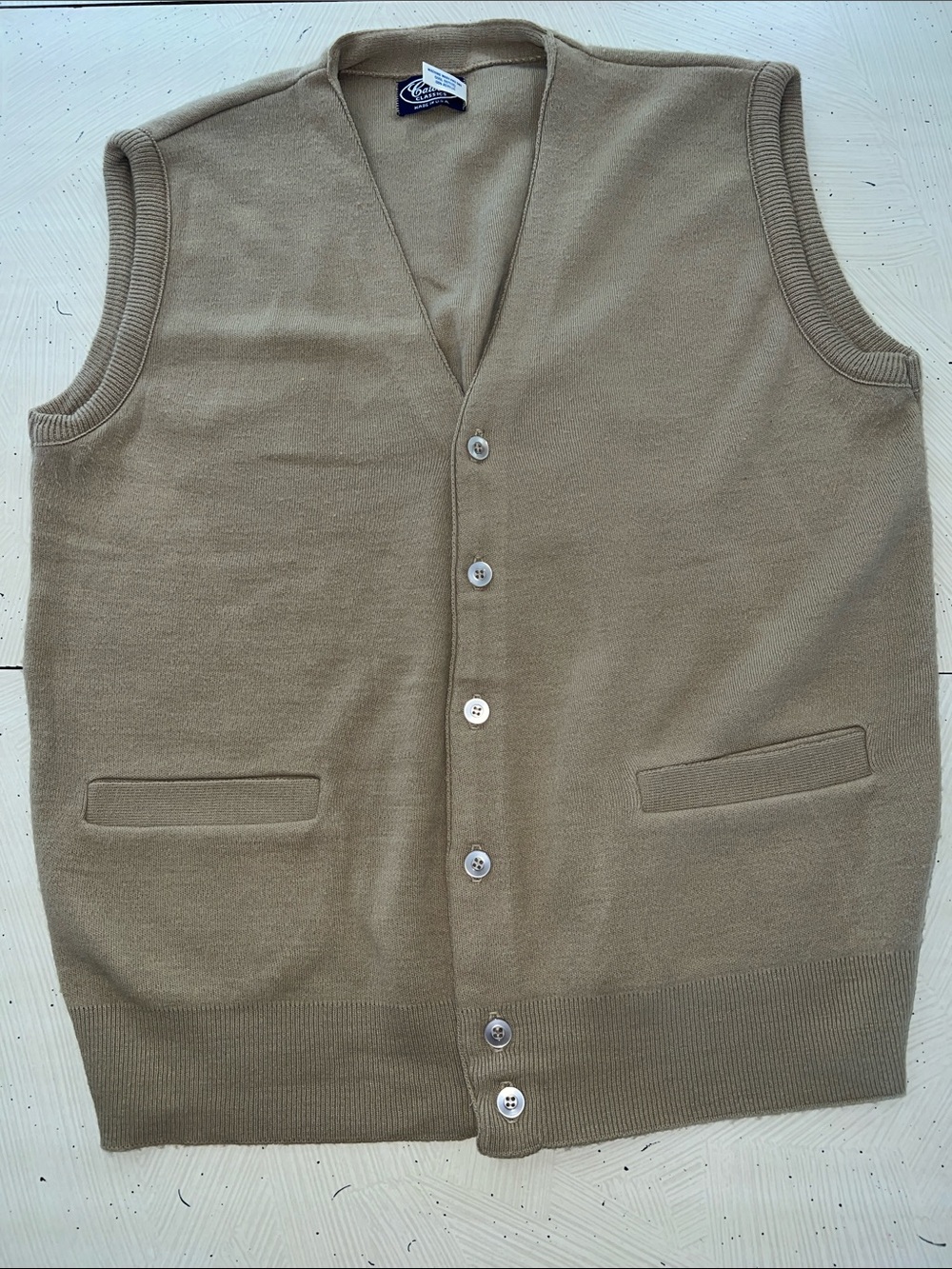 Classic Tan Button-Front Knit Vest by crosby.